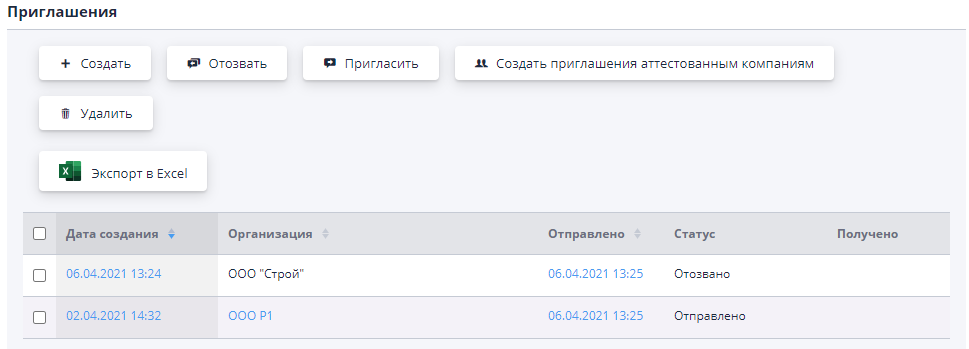 Работа с приглашениями в ходе приема заявок по торгу